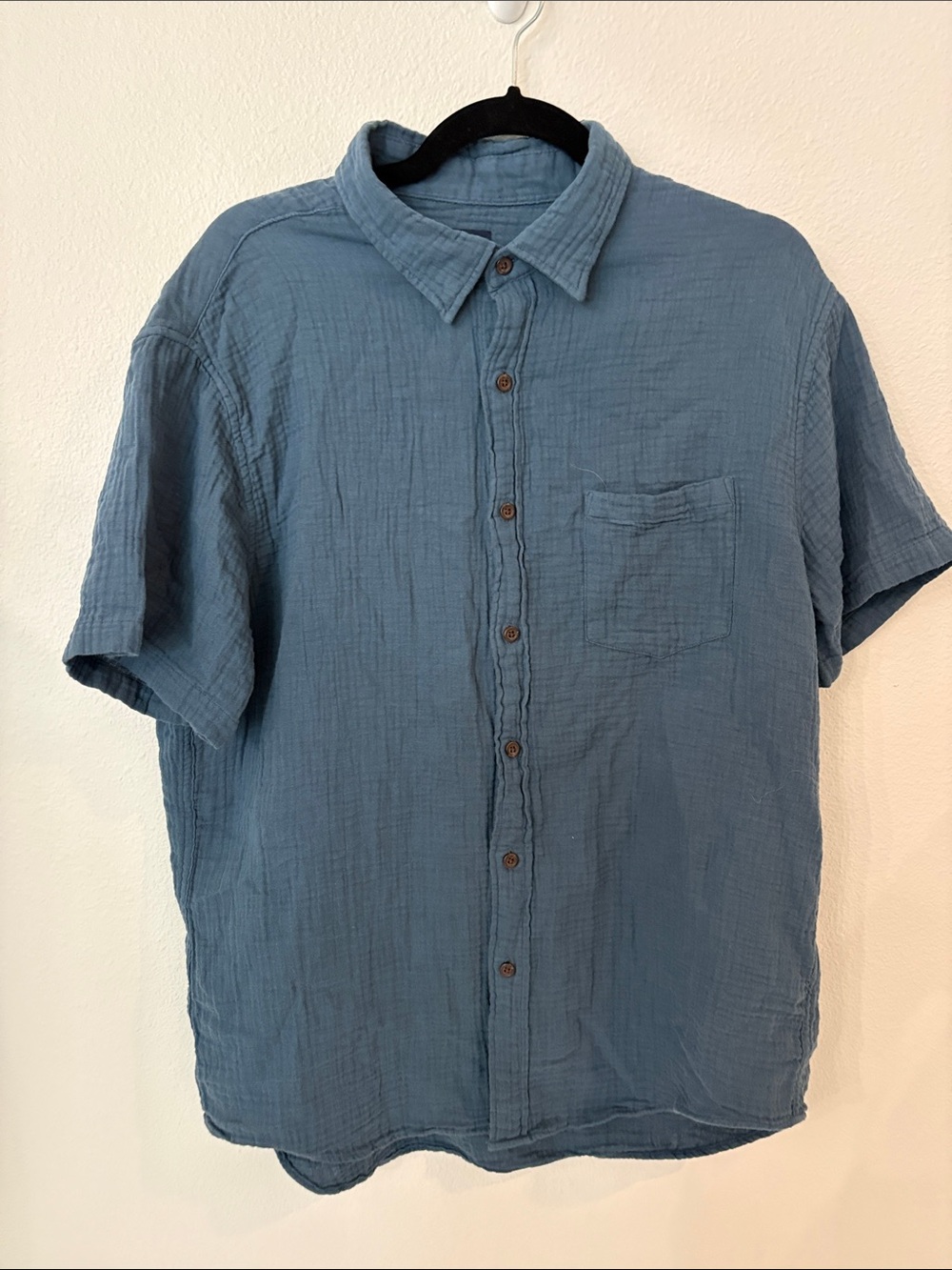 J. Crew Casual Short-Sleeve Button-Down Shirt in Dusty Blue Size L